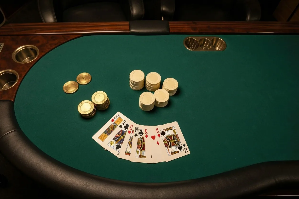 Professional gaming table with felt and chips in the Casino Lounge